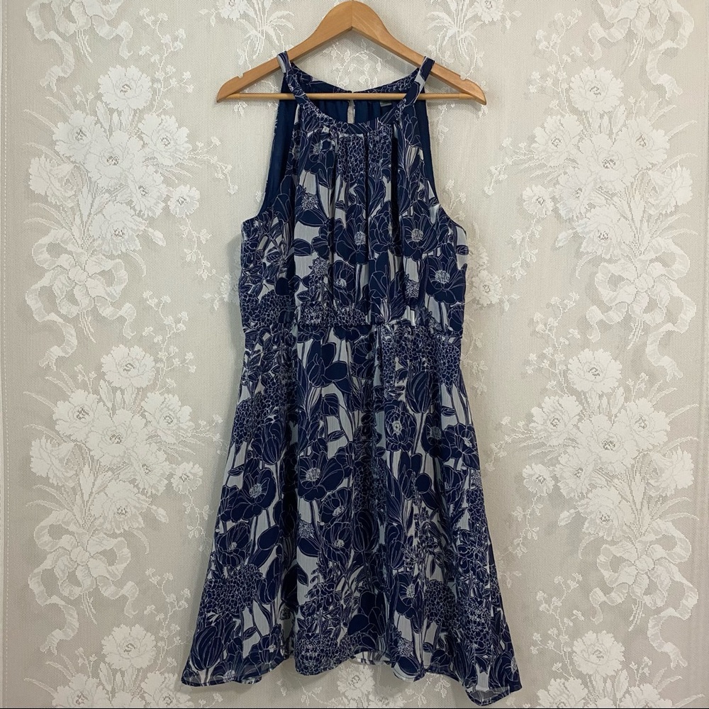 Tommy Hilfiger Navy White Floral Sleeveless Dress 16
